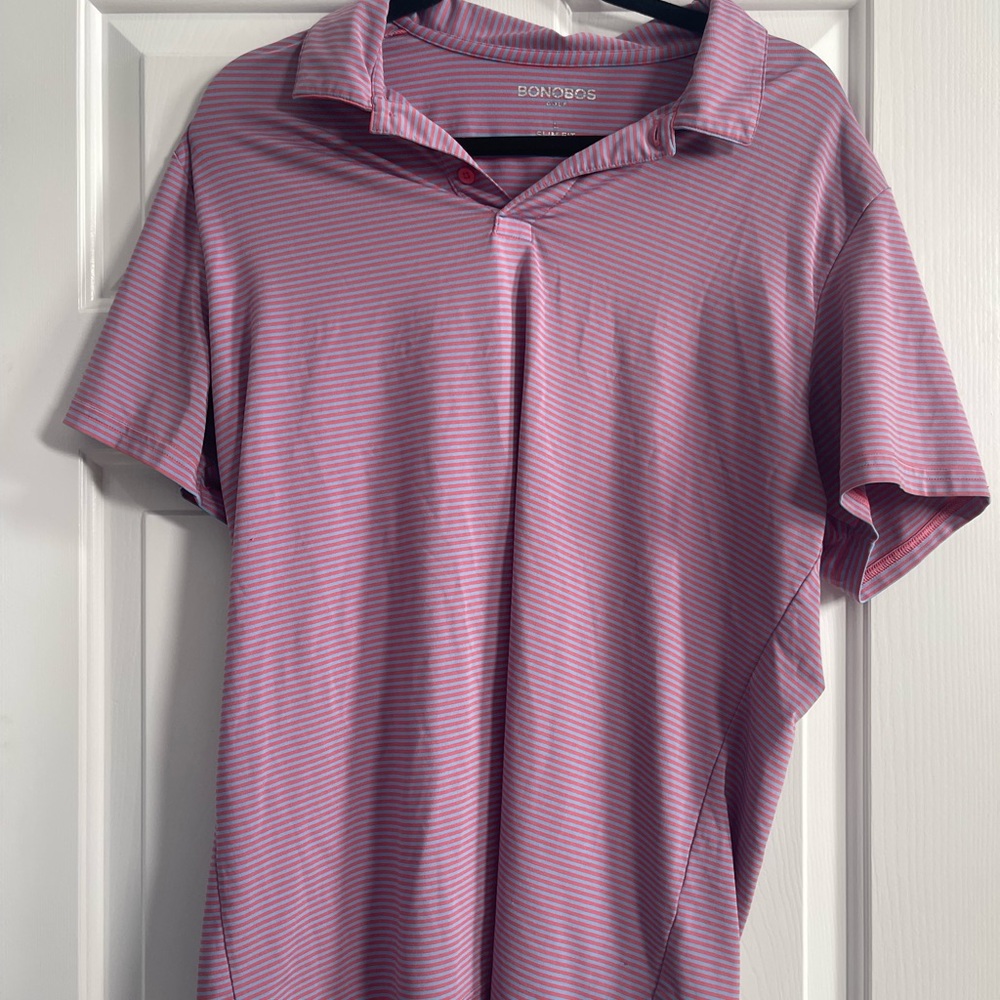 Bonobos Pink and White Striped Polo